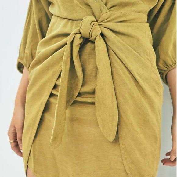 NWT ANTHROPOLOGIE | Puff-Sleeve Wrap Mini Dress Green 2P - Picture 6 of 8